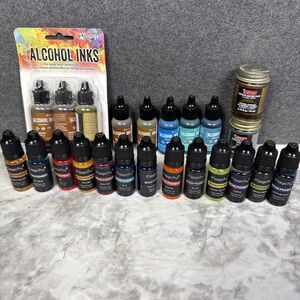 Alcohol Ink/Gilding Paint Lot Of 23 Tim Holtz Ranger & Magicfly Various Colors